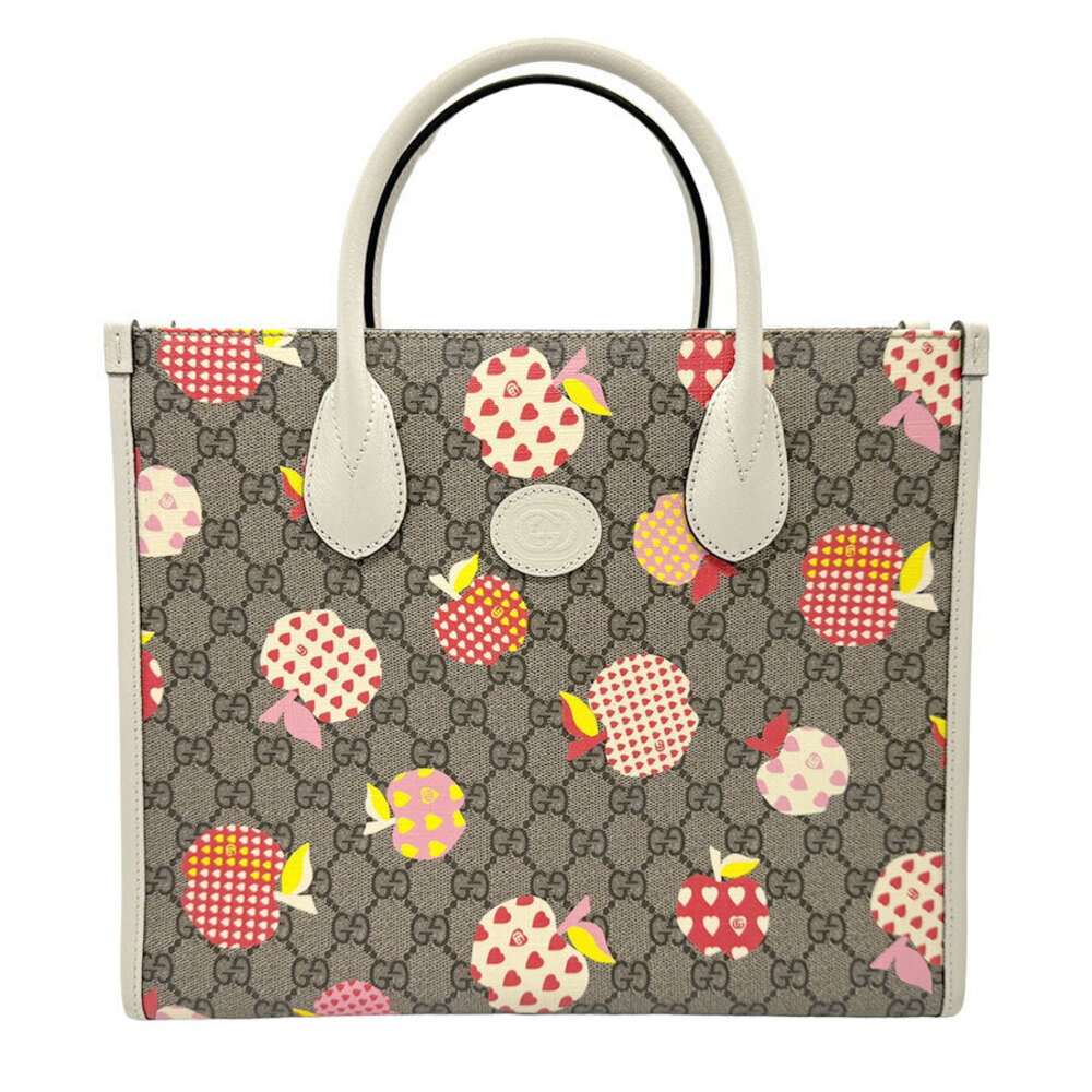 Gucci GG Supreme Apple Leather 2Way Shoulder Bag Beige Red